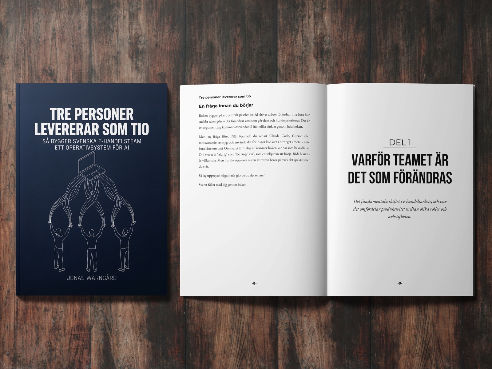 3D-mockup av boken Tre personer levererar som tio — av Jonas Wärngård